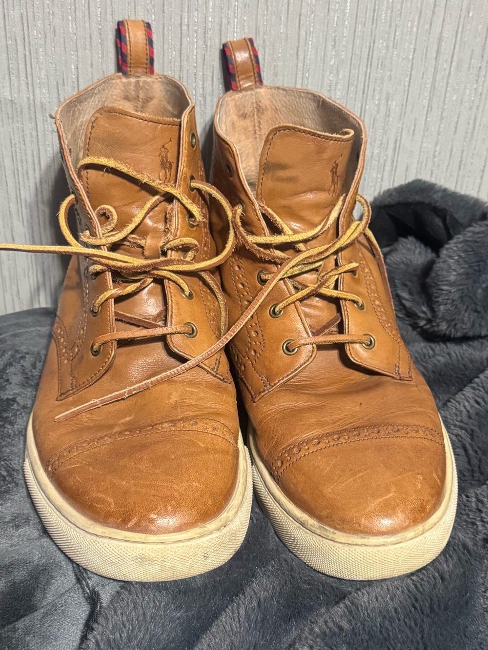 Polo Ralph Lauren Men's Cap Toe Tan Leather High-Top Sneaker Boots Sz. 11